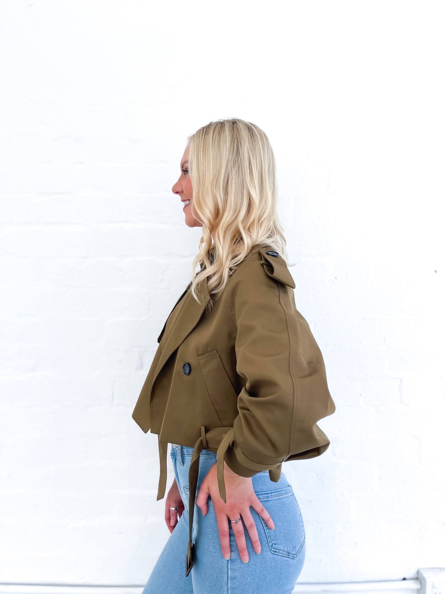Carrie Crop Trench Olive
