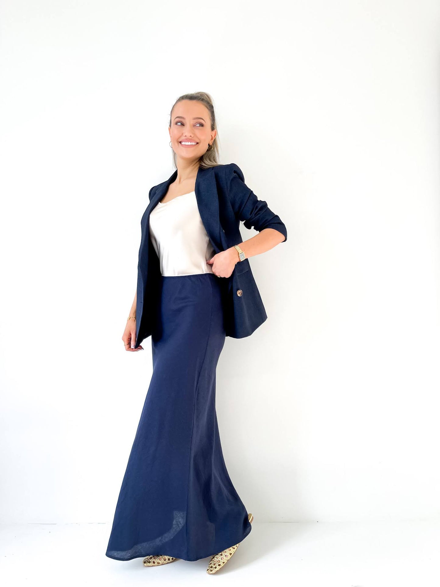 Navy Linen Skirt