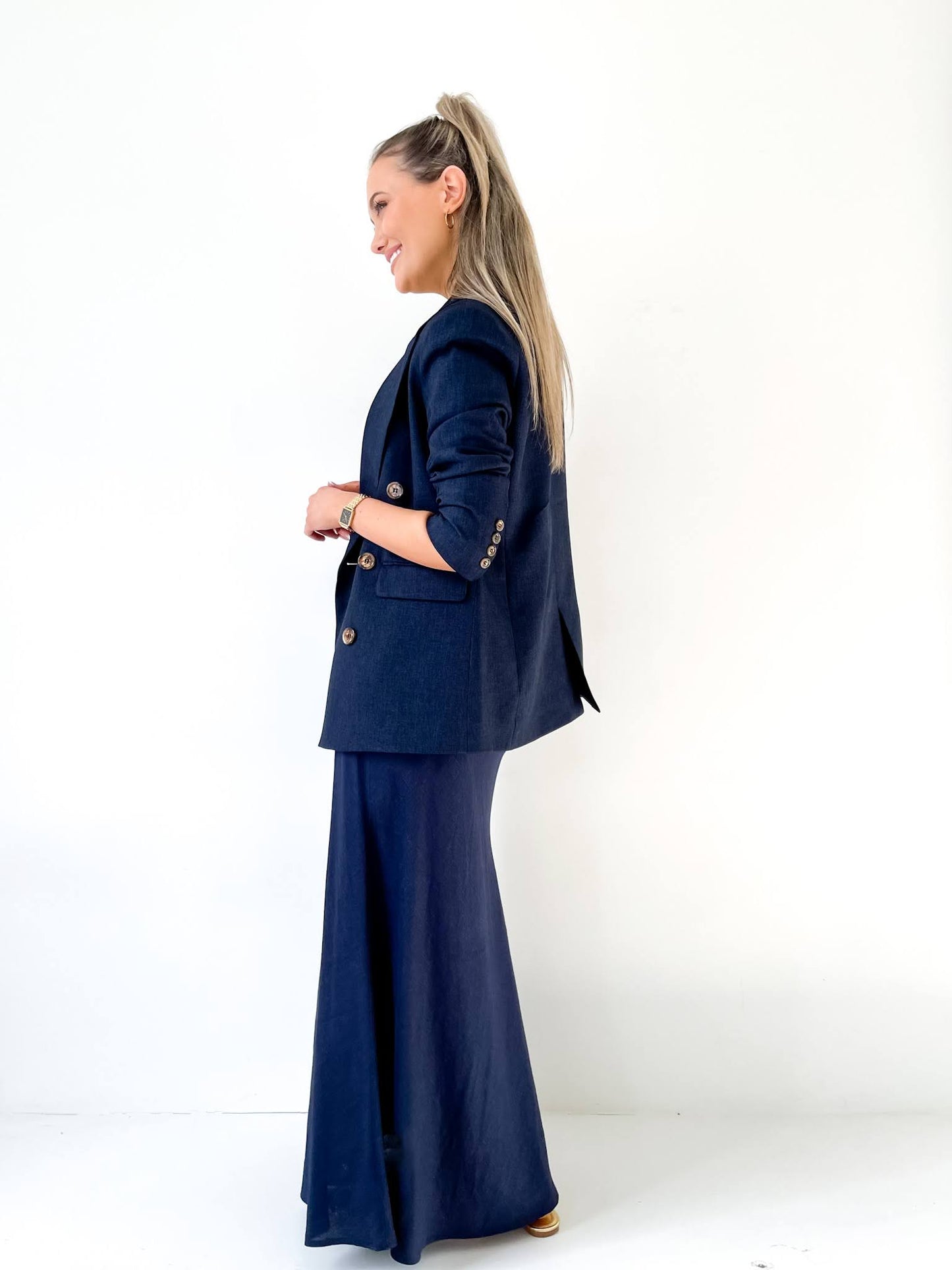 Navy Linen Skirt