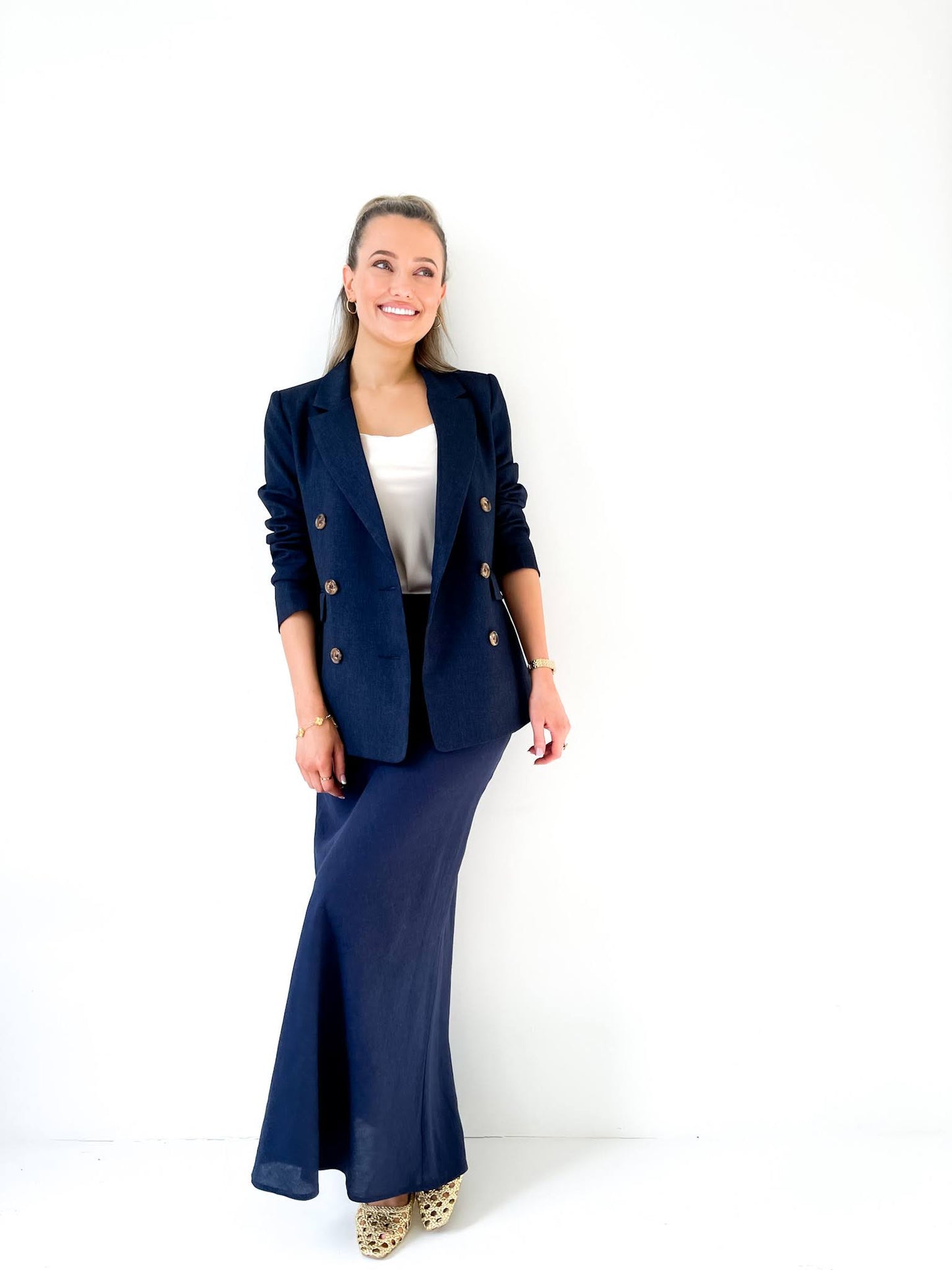 Navy Linen Skirt
