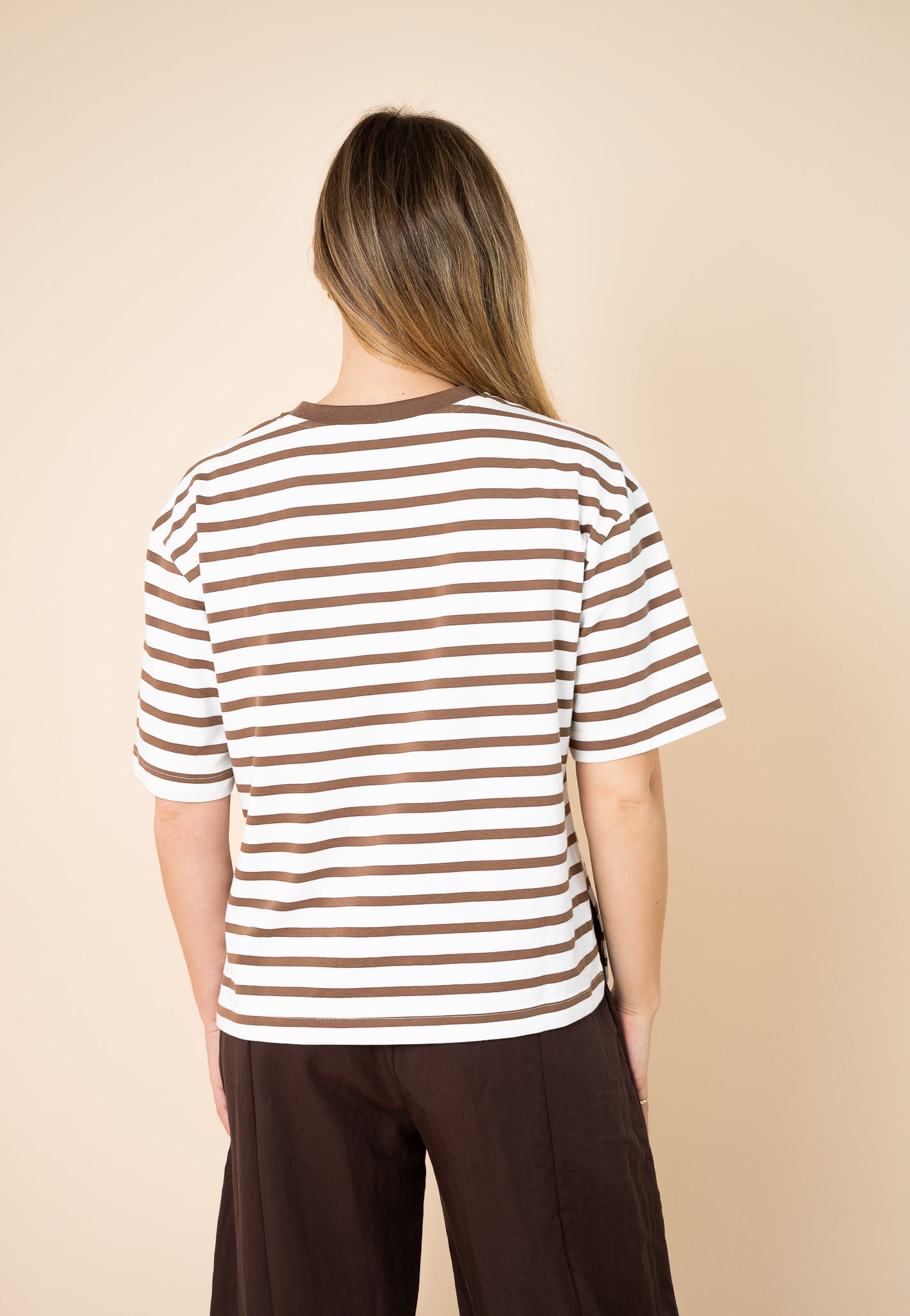 Naomi Stripe Tee Mocha/White