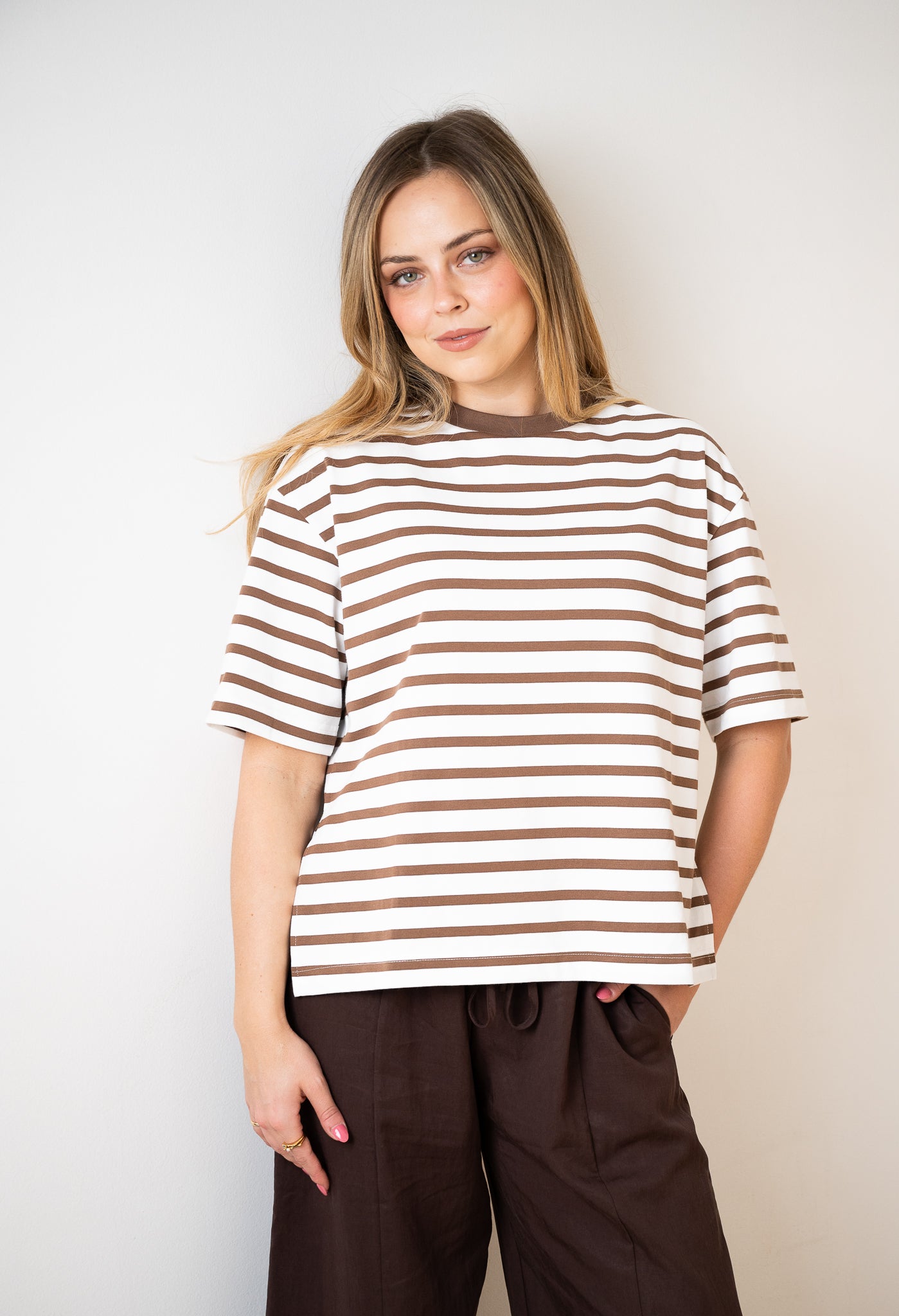 Naomi Stripe Tee Mocha/White