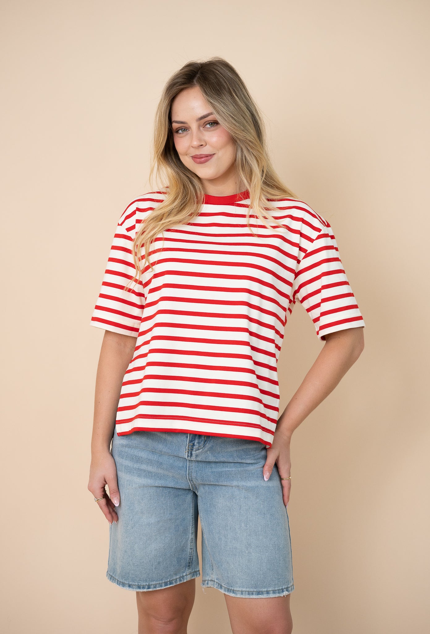 Naomi Stripe Tee Red/White