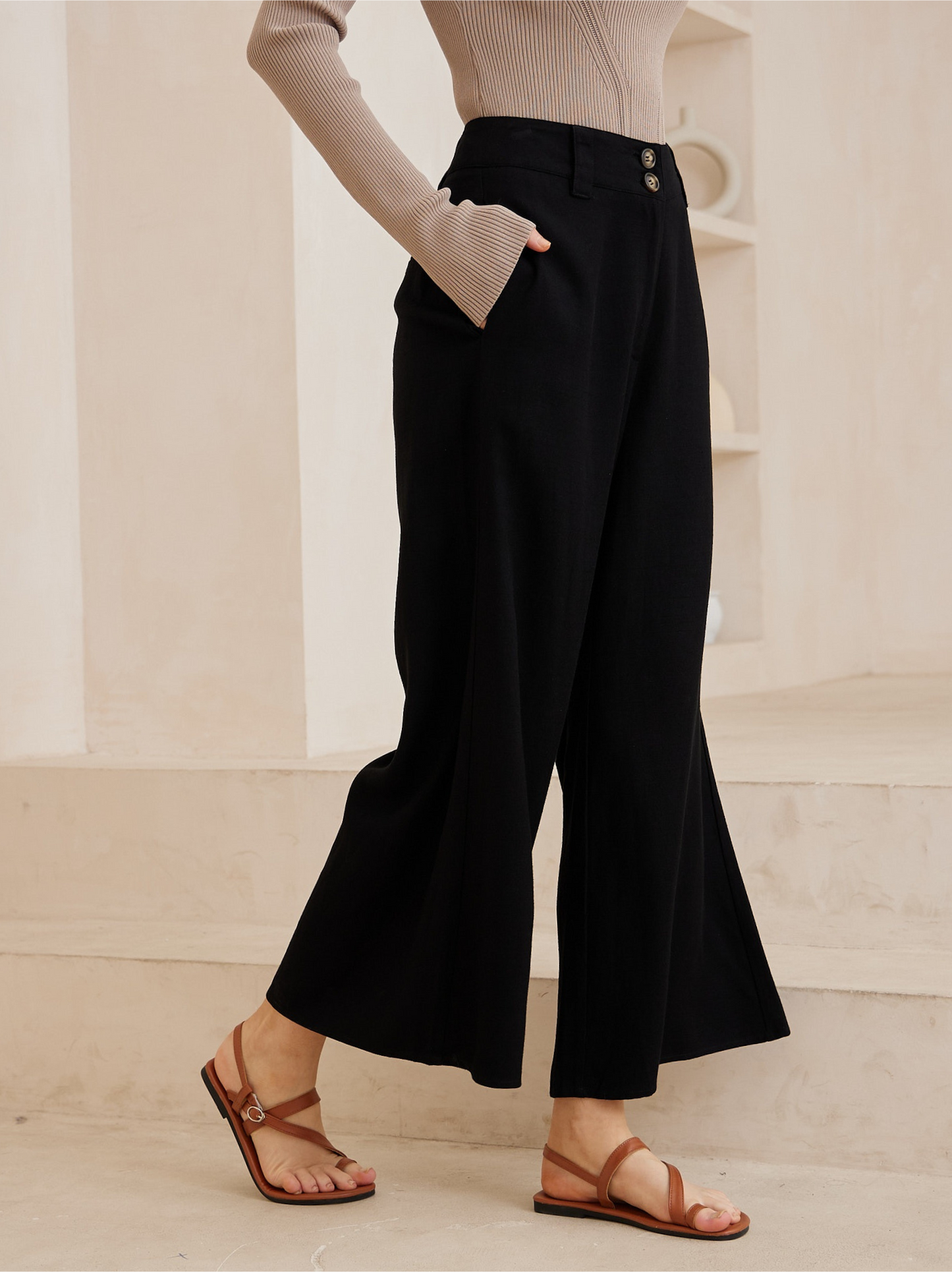 Henne Wide Leg Pants Black