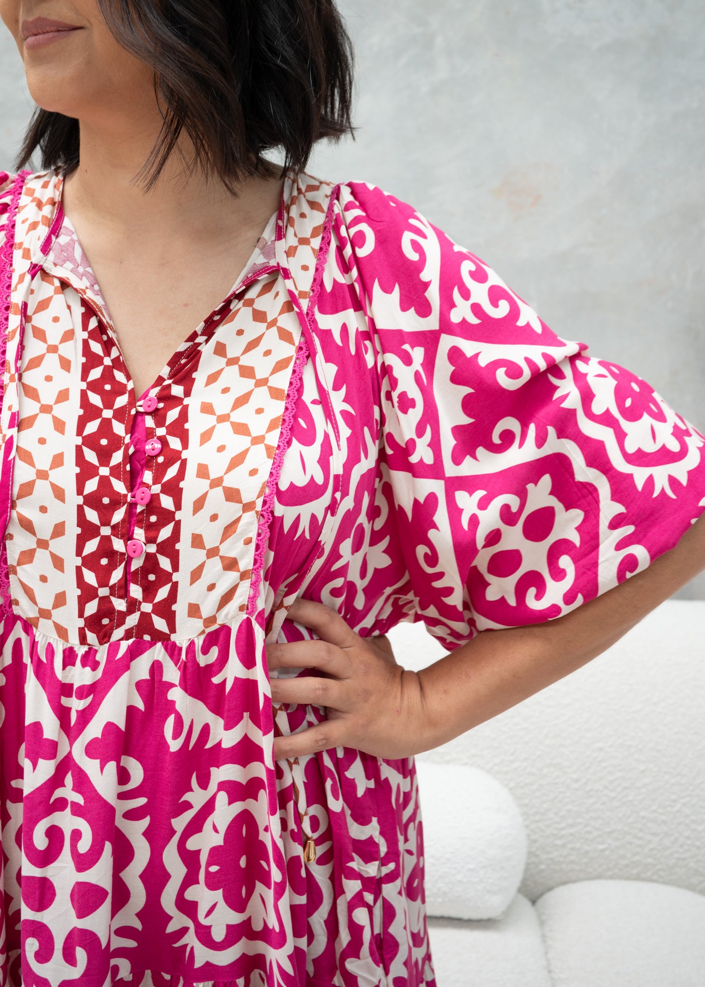 Conley Batwing Dress Pink/Brown