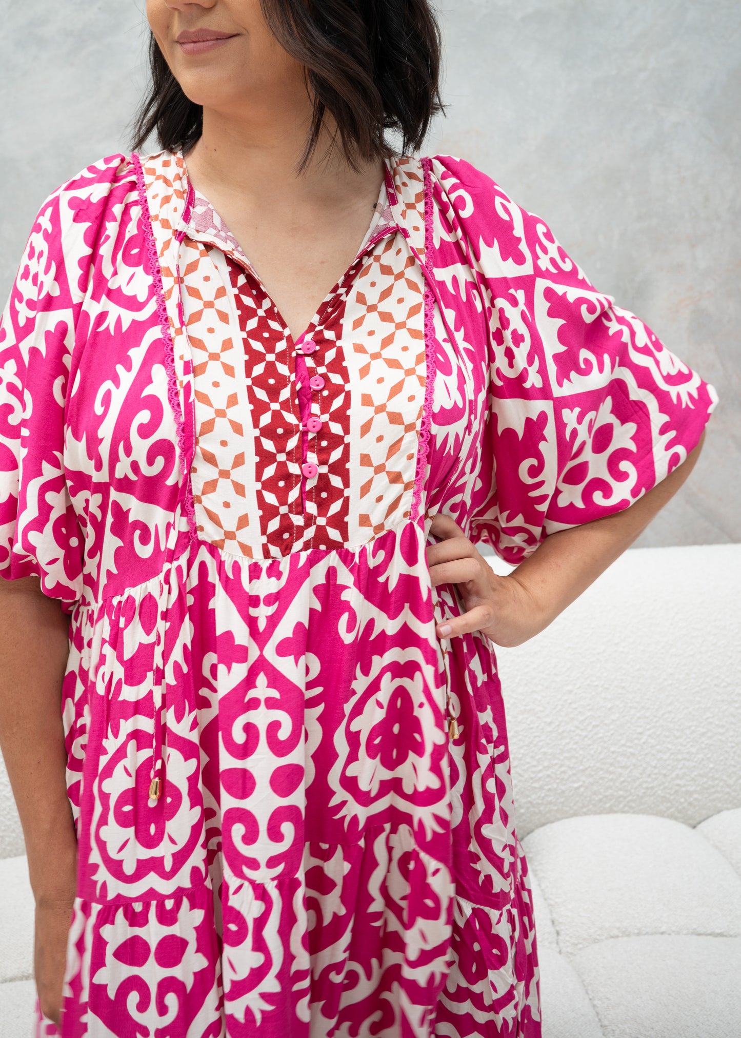 Conley Batwing Dress Pink/Brown