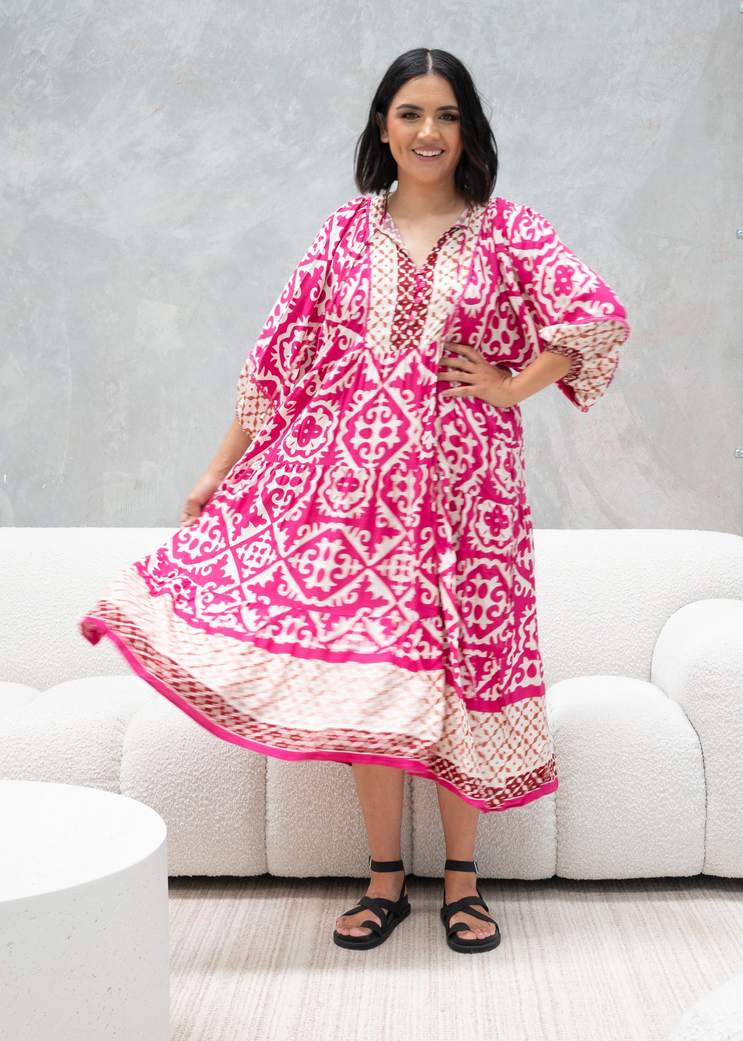 Conley Batwing Dress Pink/Brown