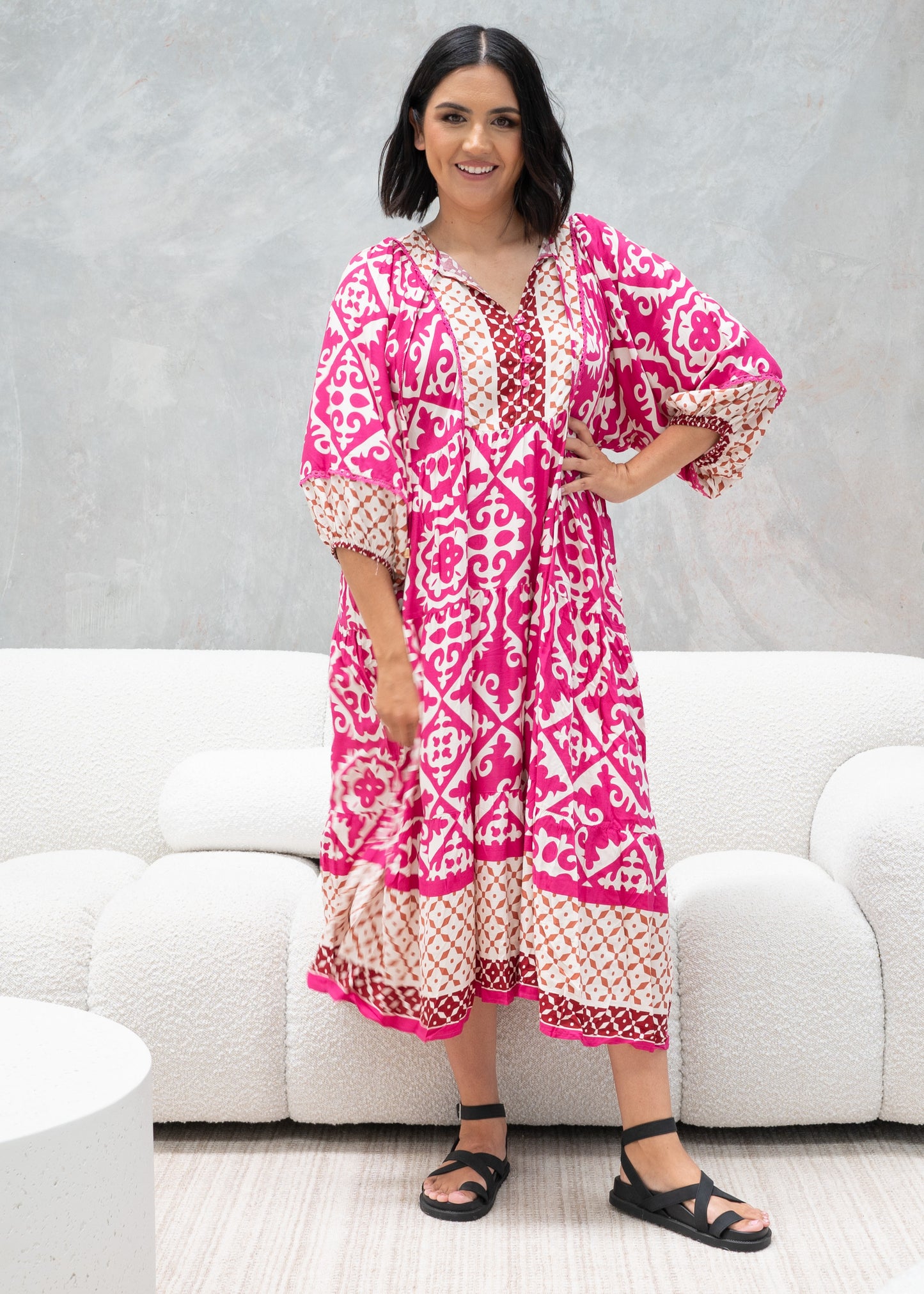 Conley Batwing Dress Pink/Brown
