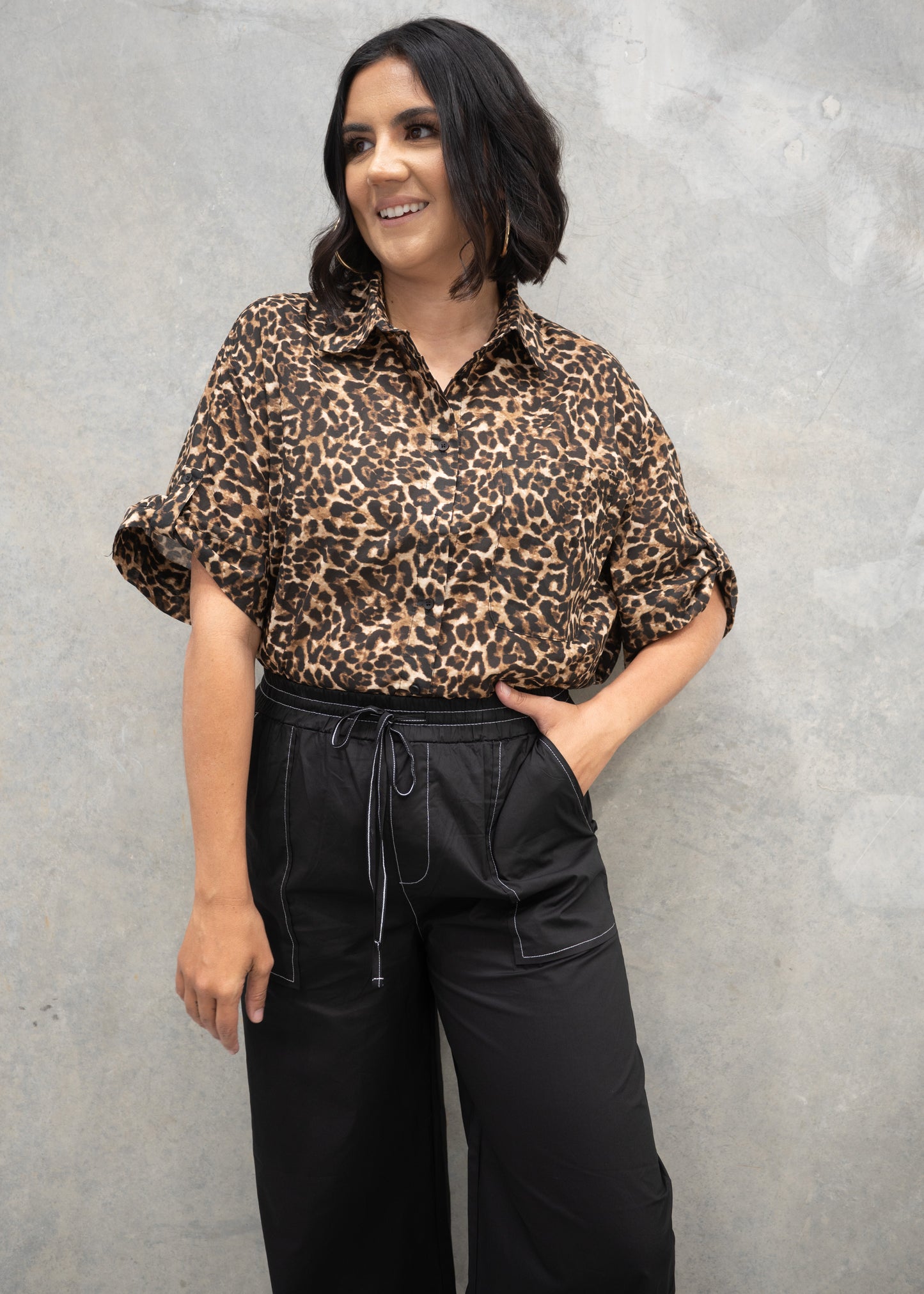 Stitch Detail Cotton Pant Black