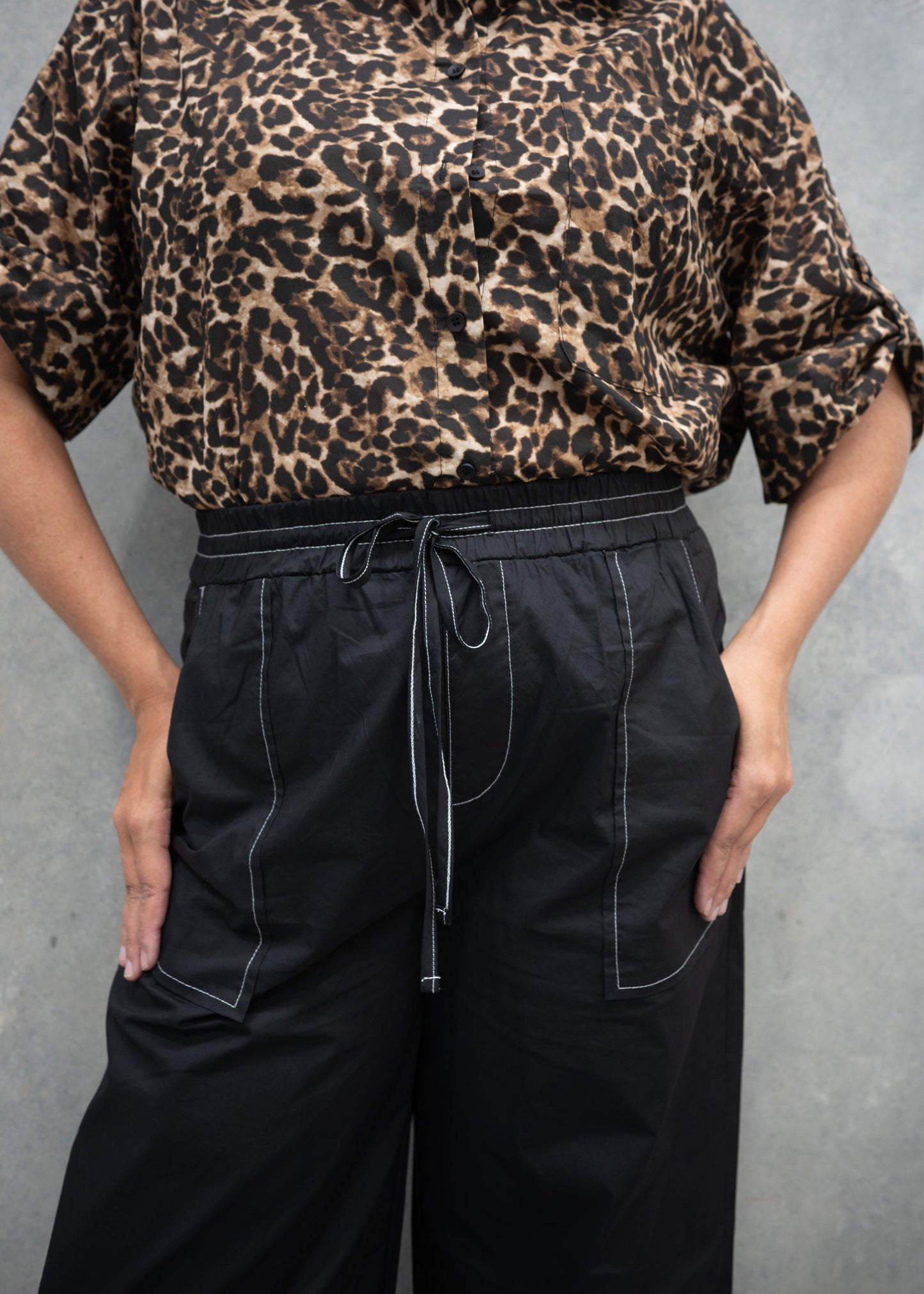 Stitch Detail Cotton Pant Black