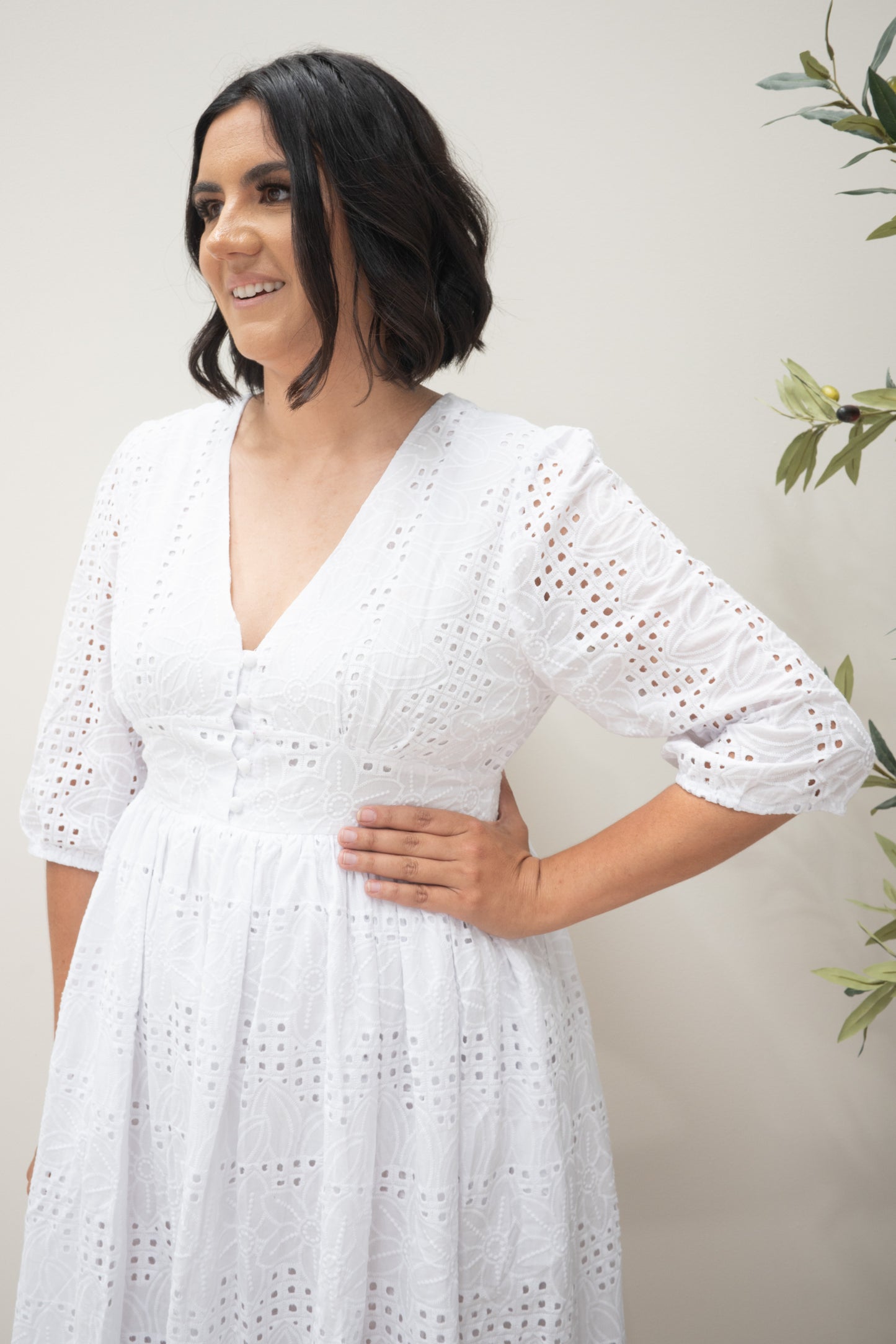 Millie Broderie Angelise Dress White