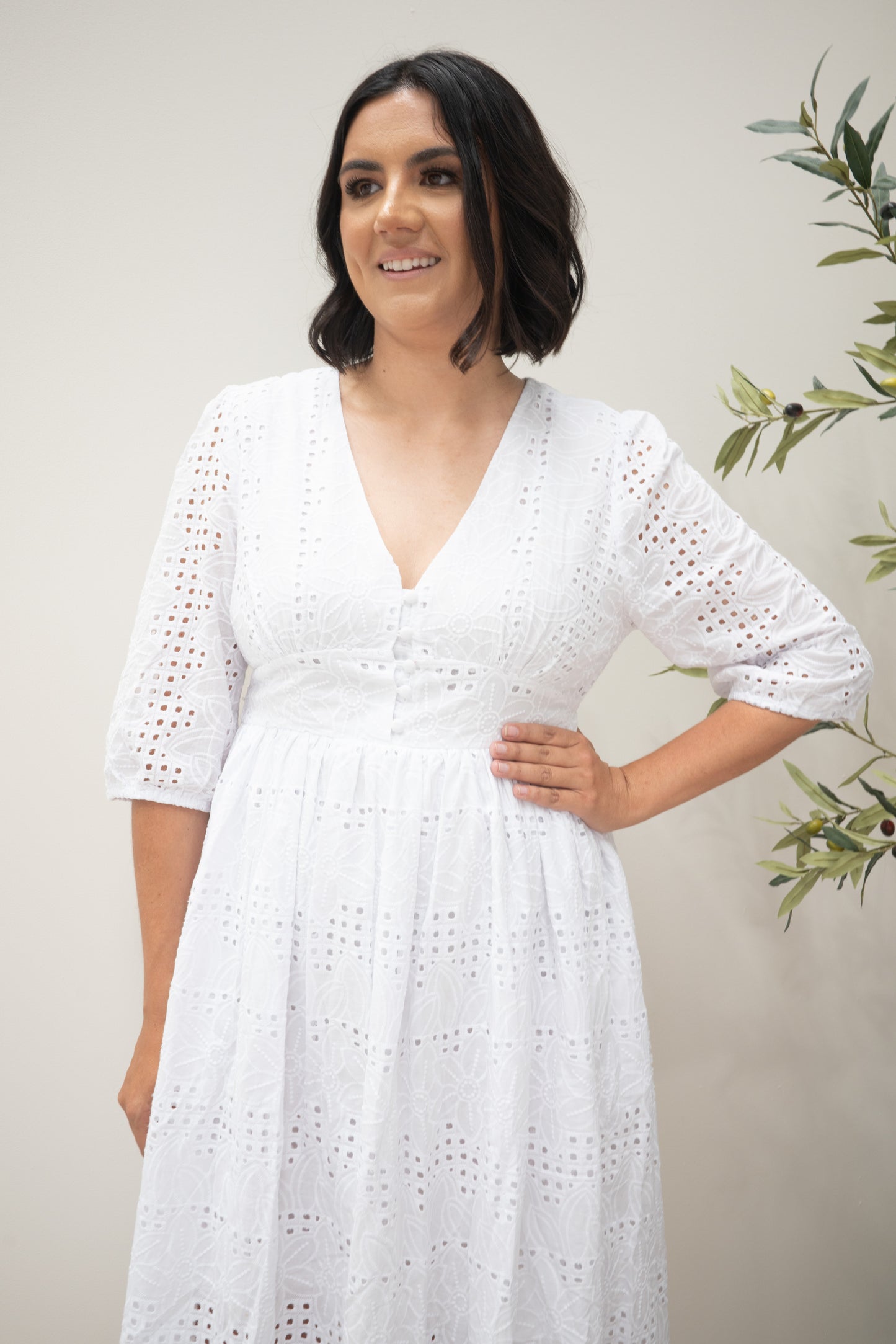 Millie Broderie Angelise Dress White