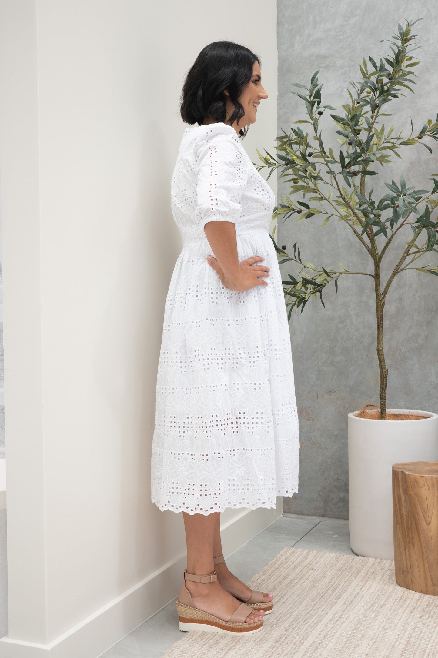 Millie Broderie Angelise Dress White