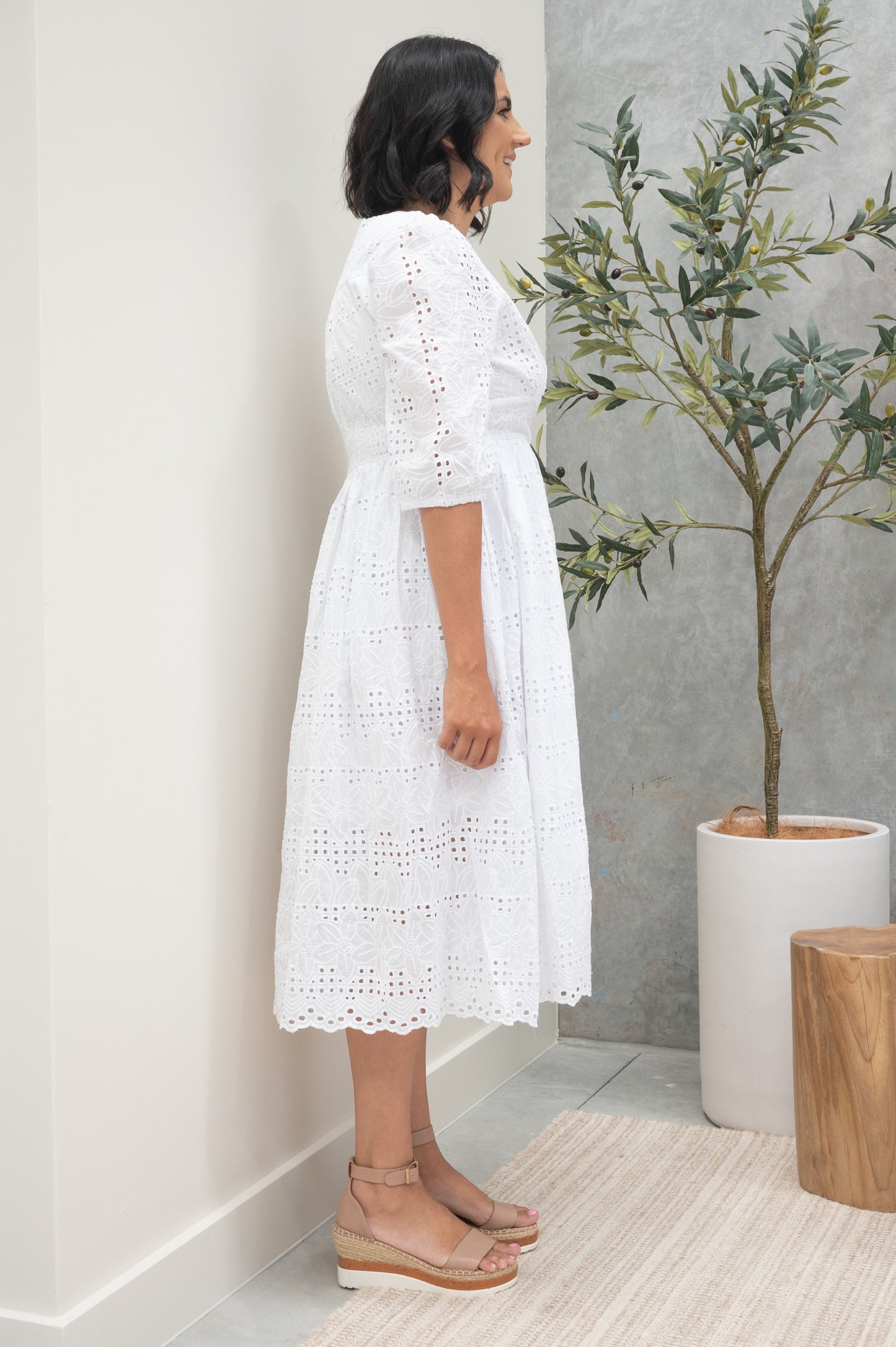 Millie Broderie Angelise Dress White