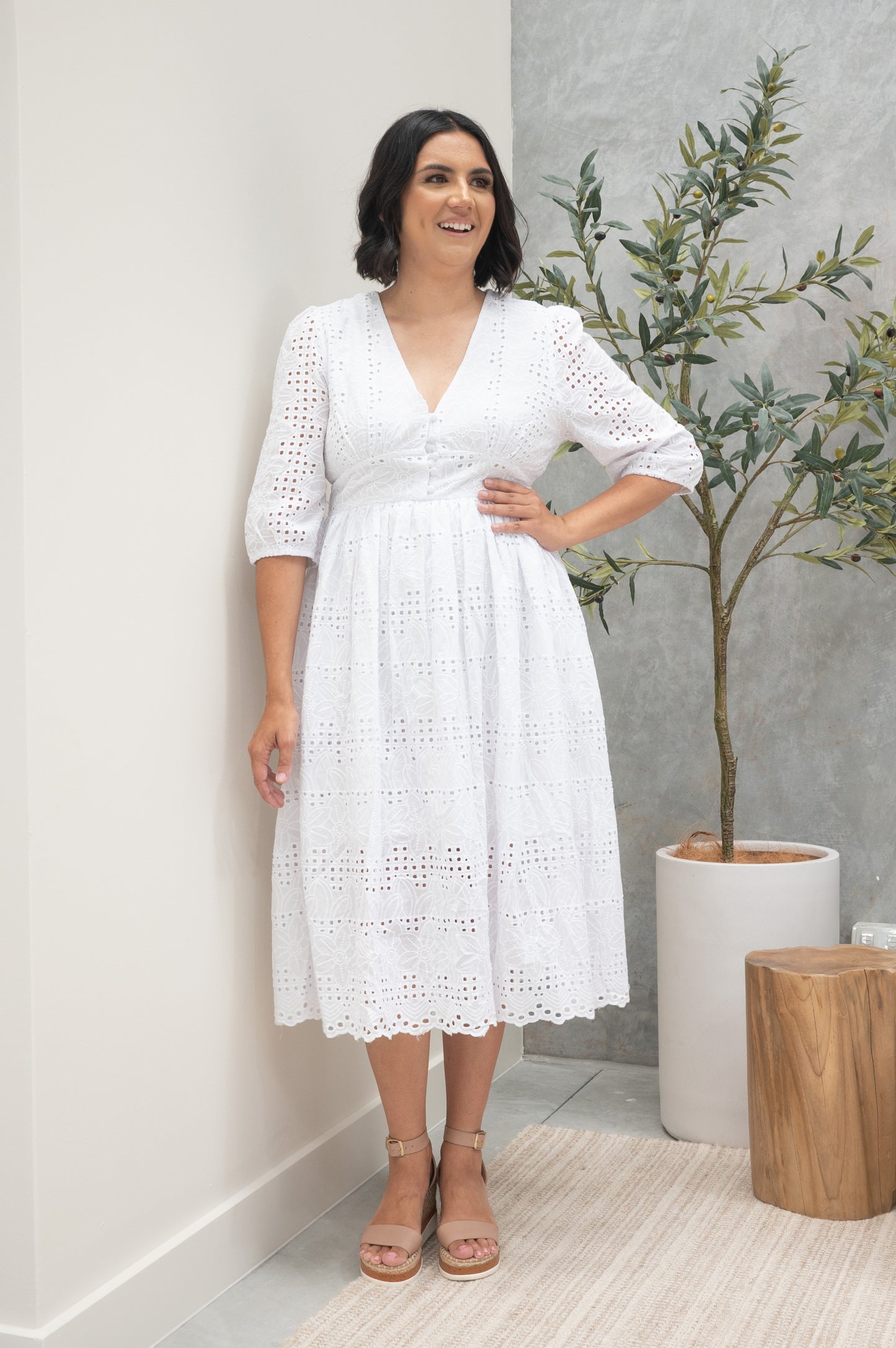 Millie Broderie Angelise Dress White