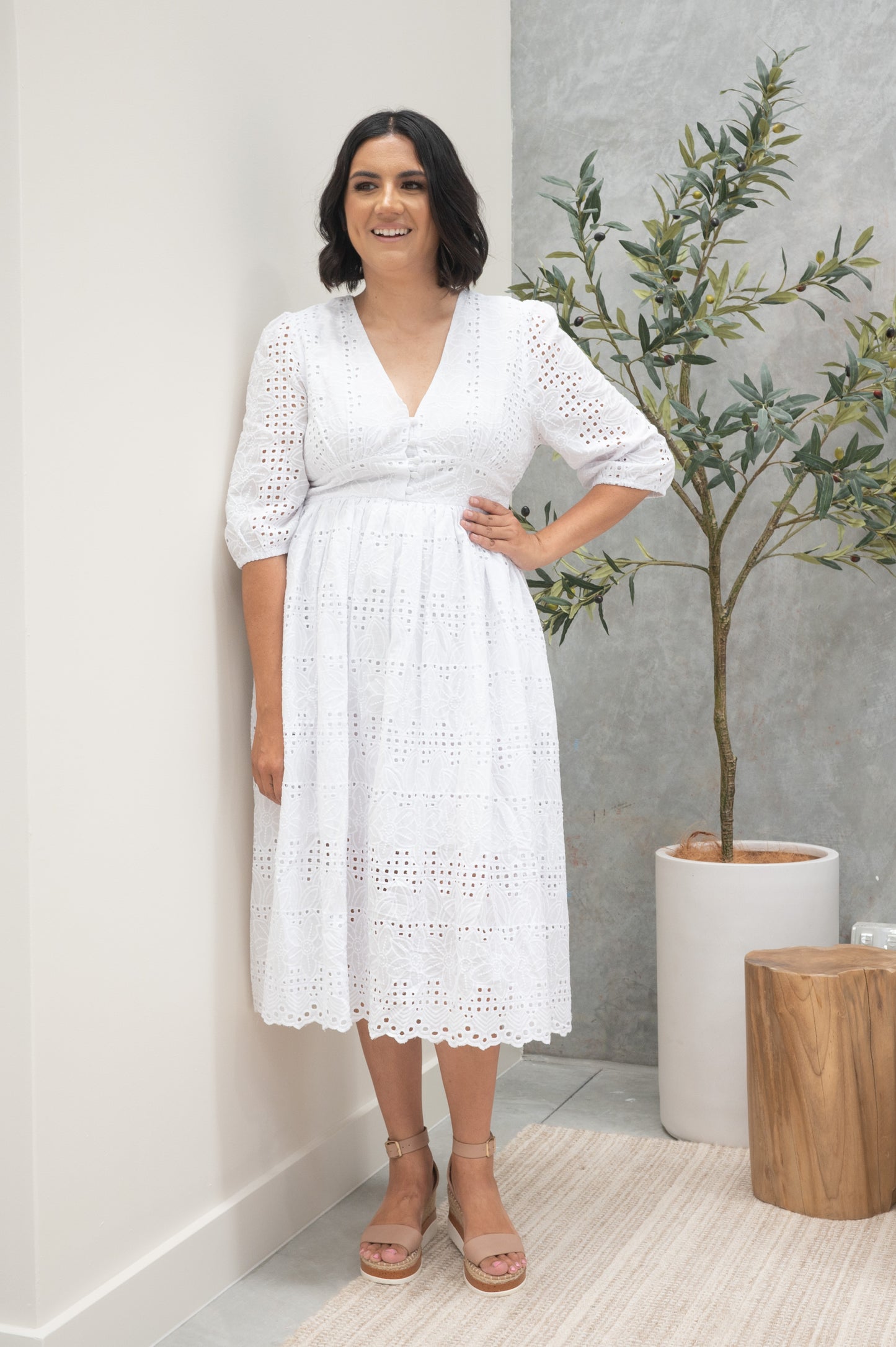 Millie Broderie Angelise Dress White