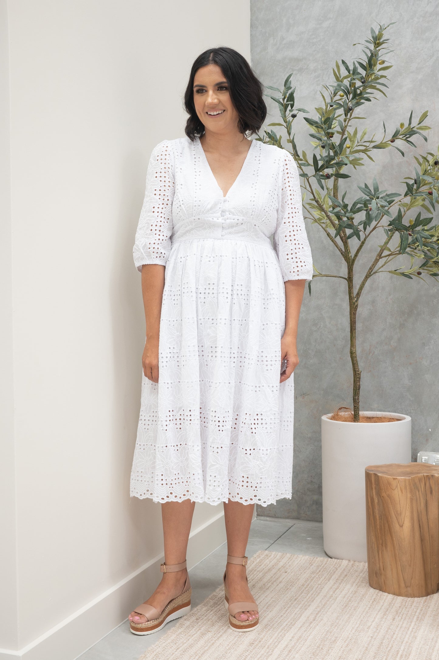 Millie Broderie Angelise Dress White