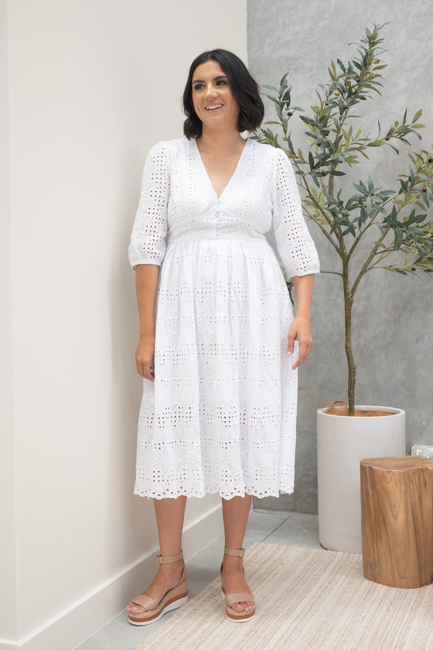 Millie Broderie Angelise Dress White
