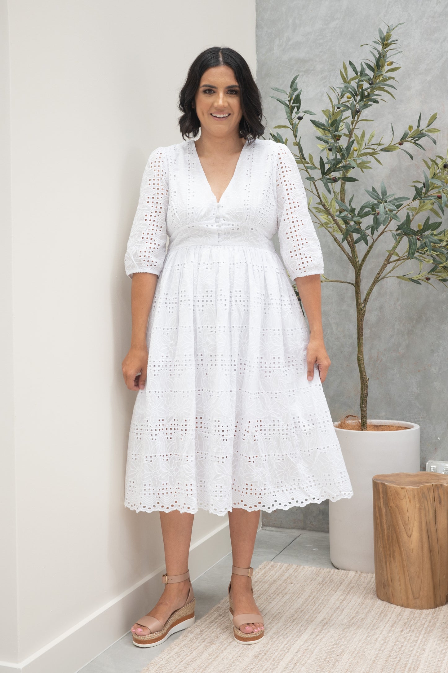 Millie Broderie Angelise Dress White