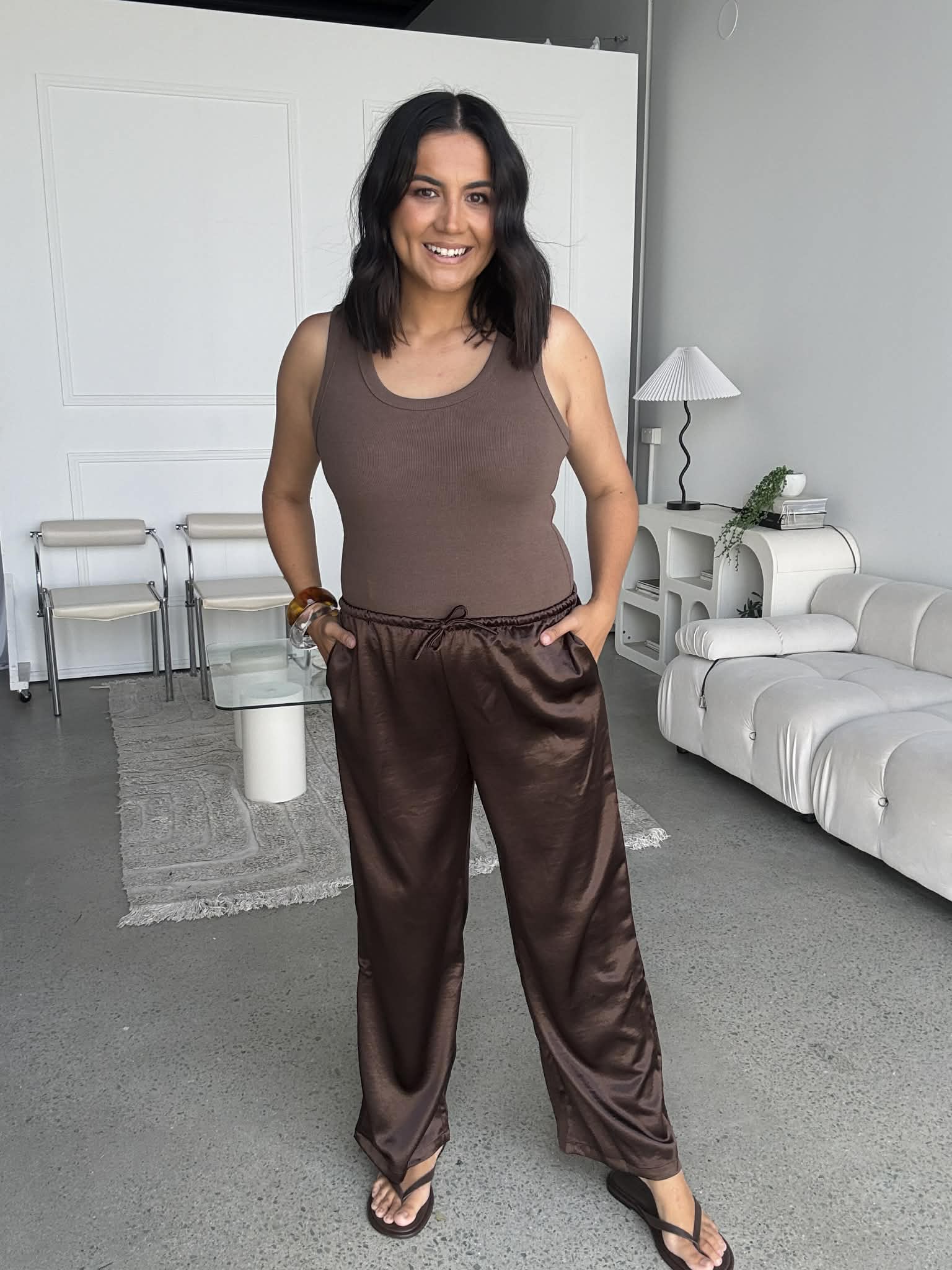 Serene Satin Pants Chocolate