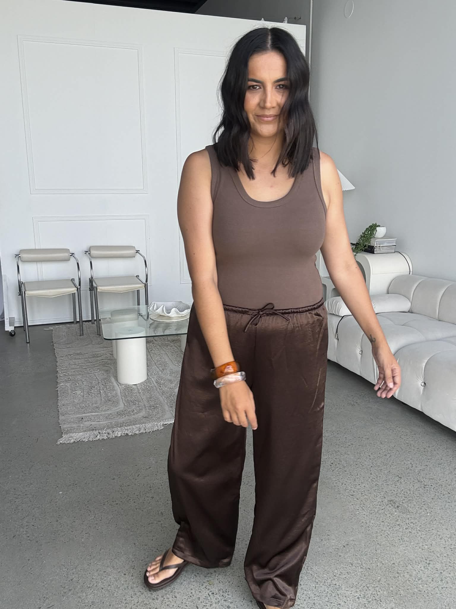Serene Satin Pants Chocolate