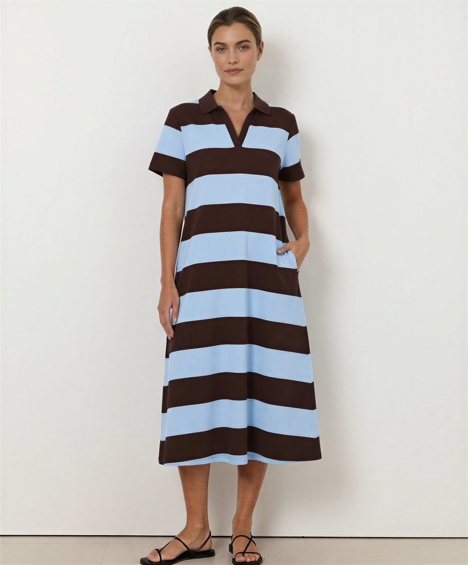 Polo Cotton Jersey Stripe Dress Blue/Brown