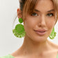 Flared Beaded Raffia Disc Earrings (Green)