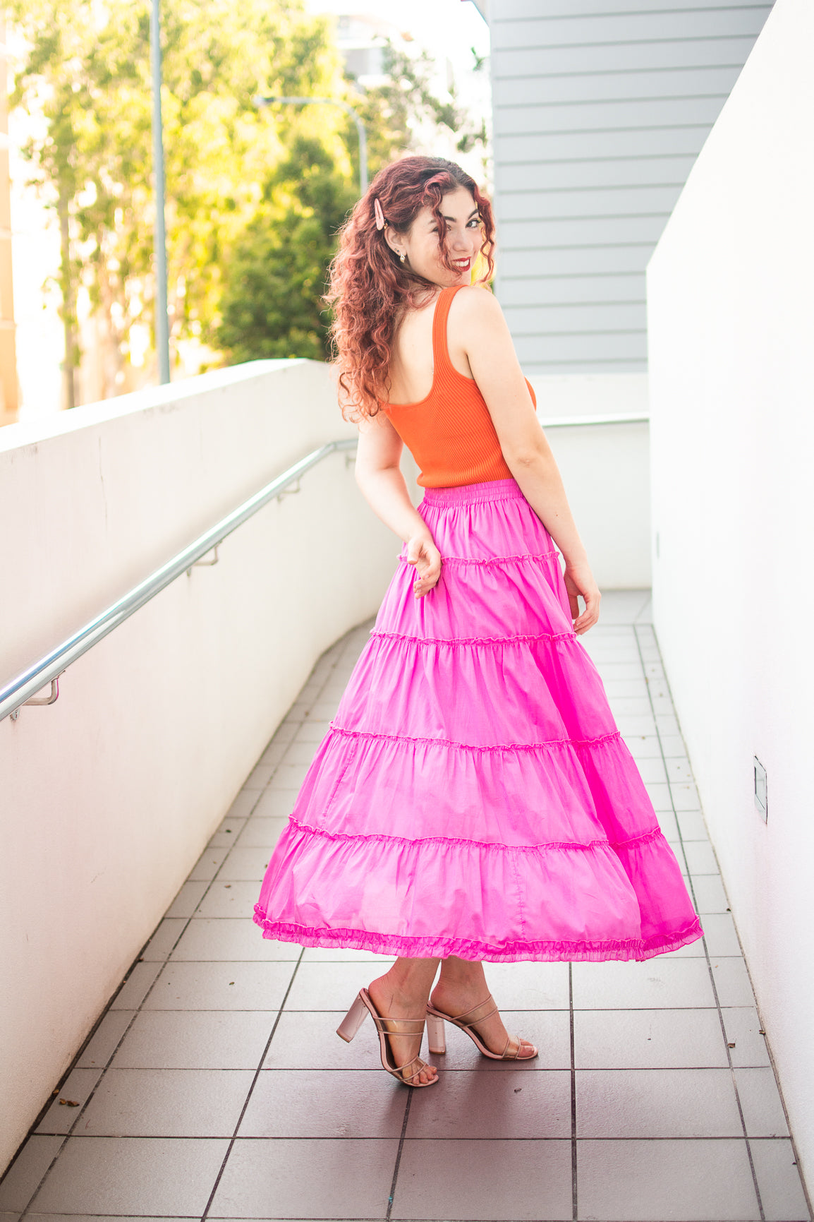 Frill Edge Tier Skirt Pink
