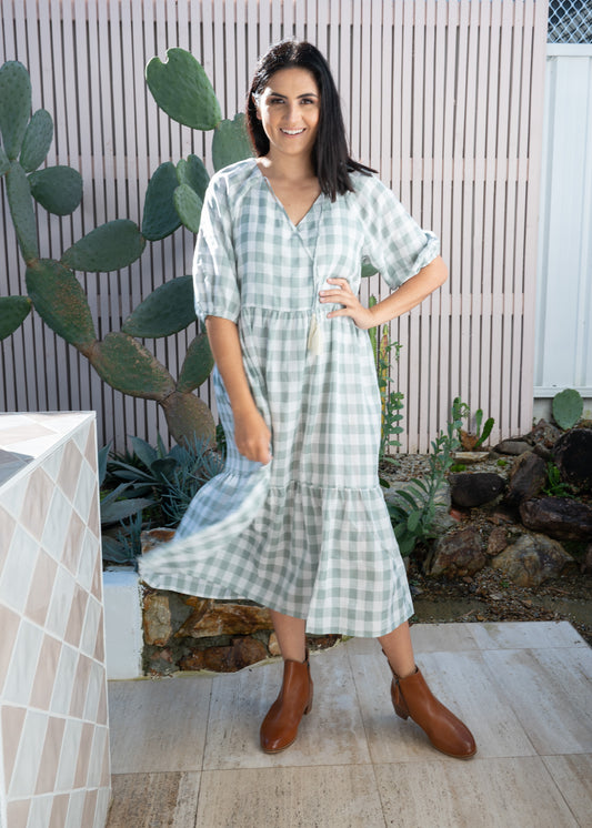 Elly Tiered Maxi Sage Gingham